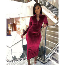 2021 Spring New Arrival Long Sleeve Velvet Korean Style Women Dress